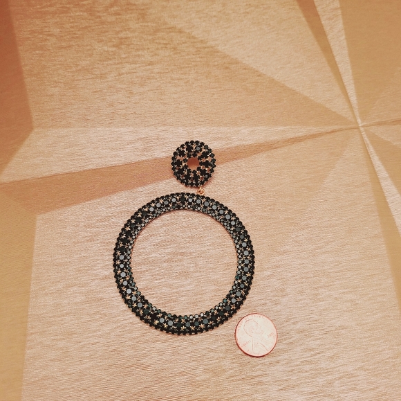 Gold and Green Rhinestone Pierced Earrings - Picture 2 of 2